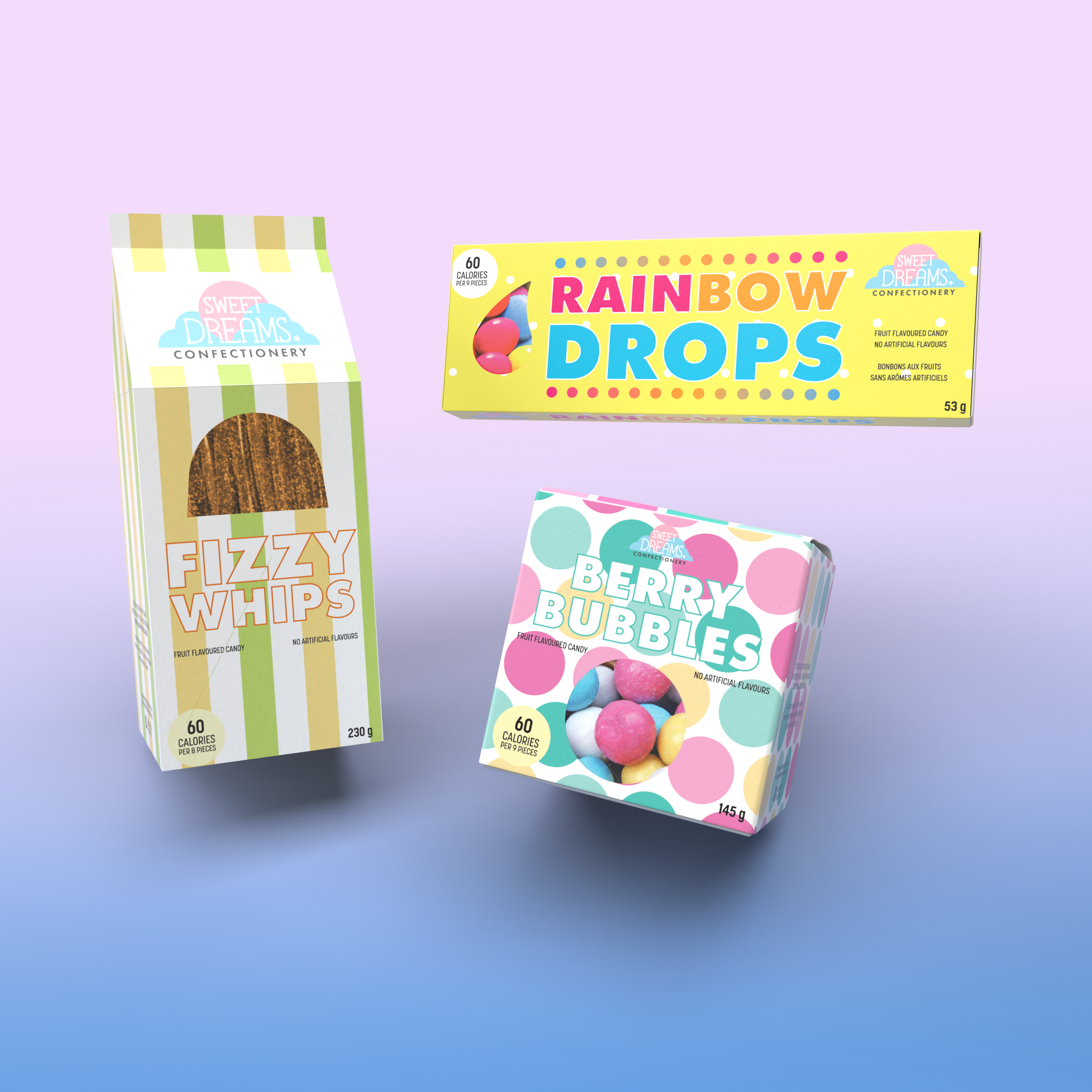 3D mockups of Sweet Dreams Packaging