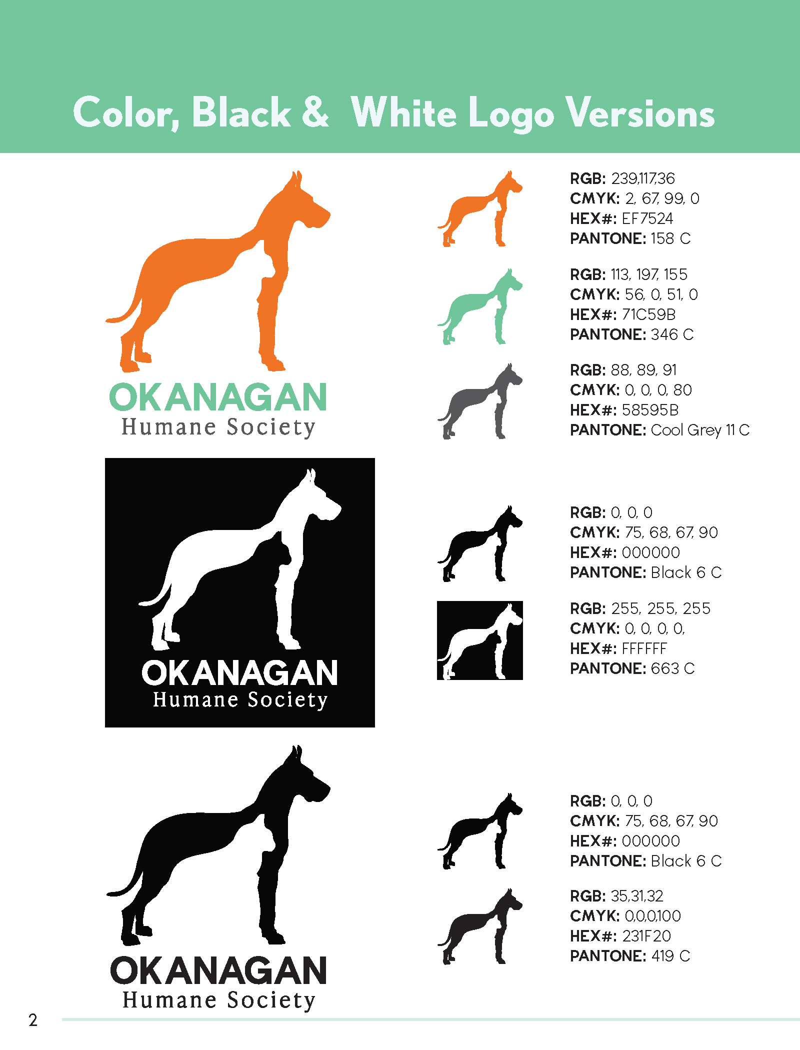 Logo specifications from the Okanagan Humane Society brand guide